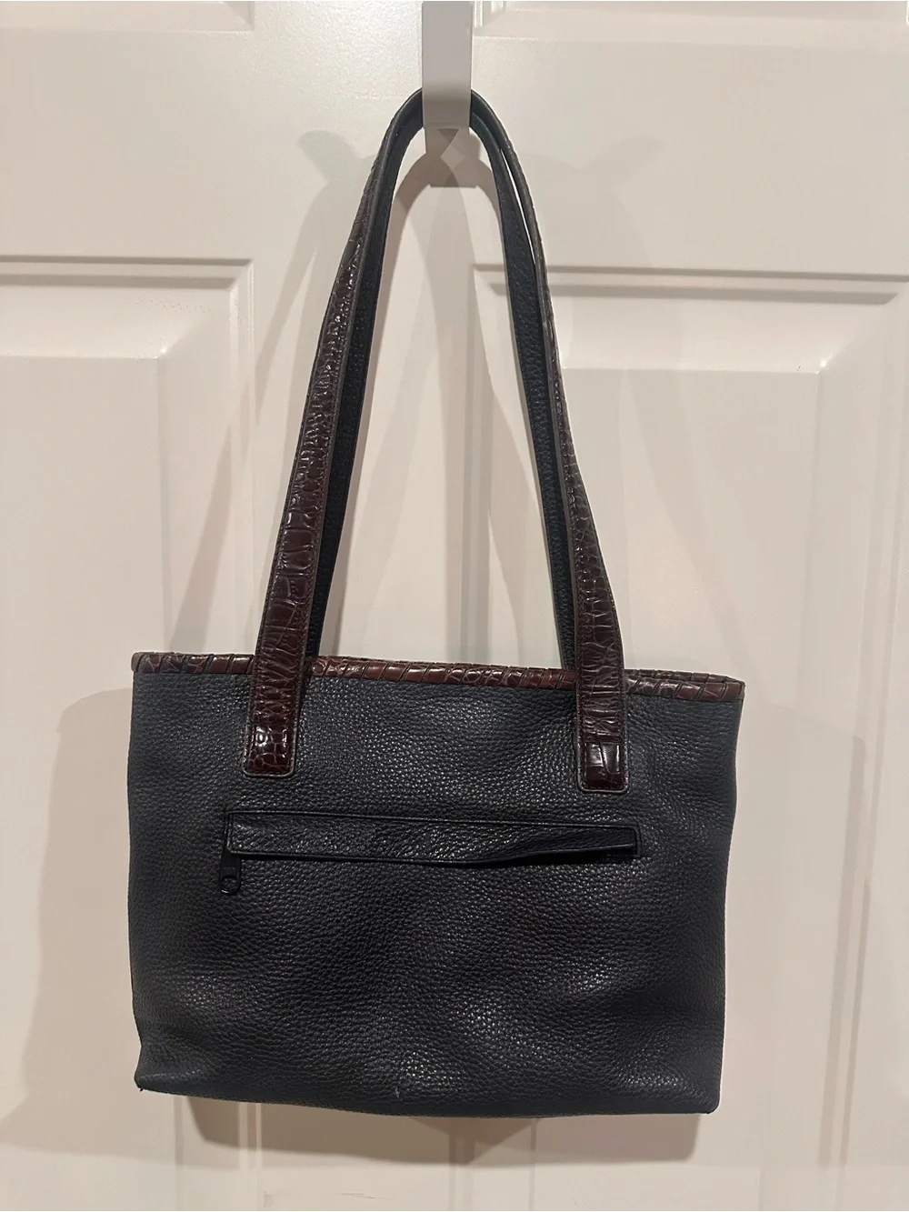 Brighton Black Leather Tote with Brown Croc-Trim